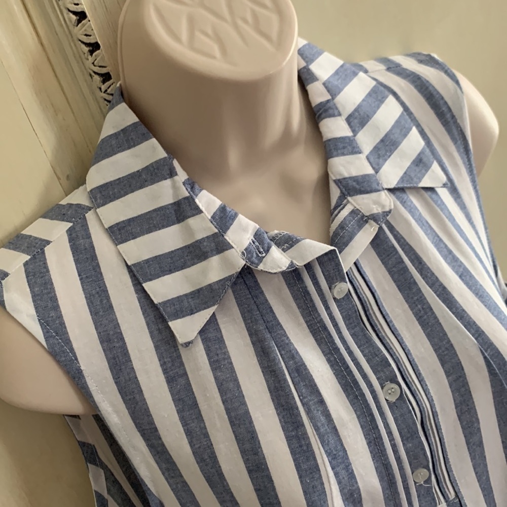HOPE & Harlow Striped Linen Cotton Shift Shirt Dress - Picture 6 of 8